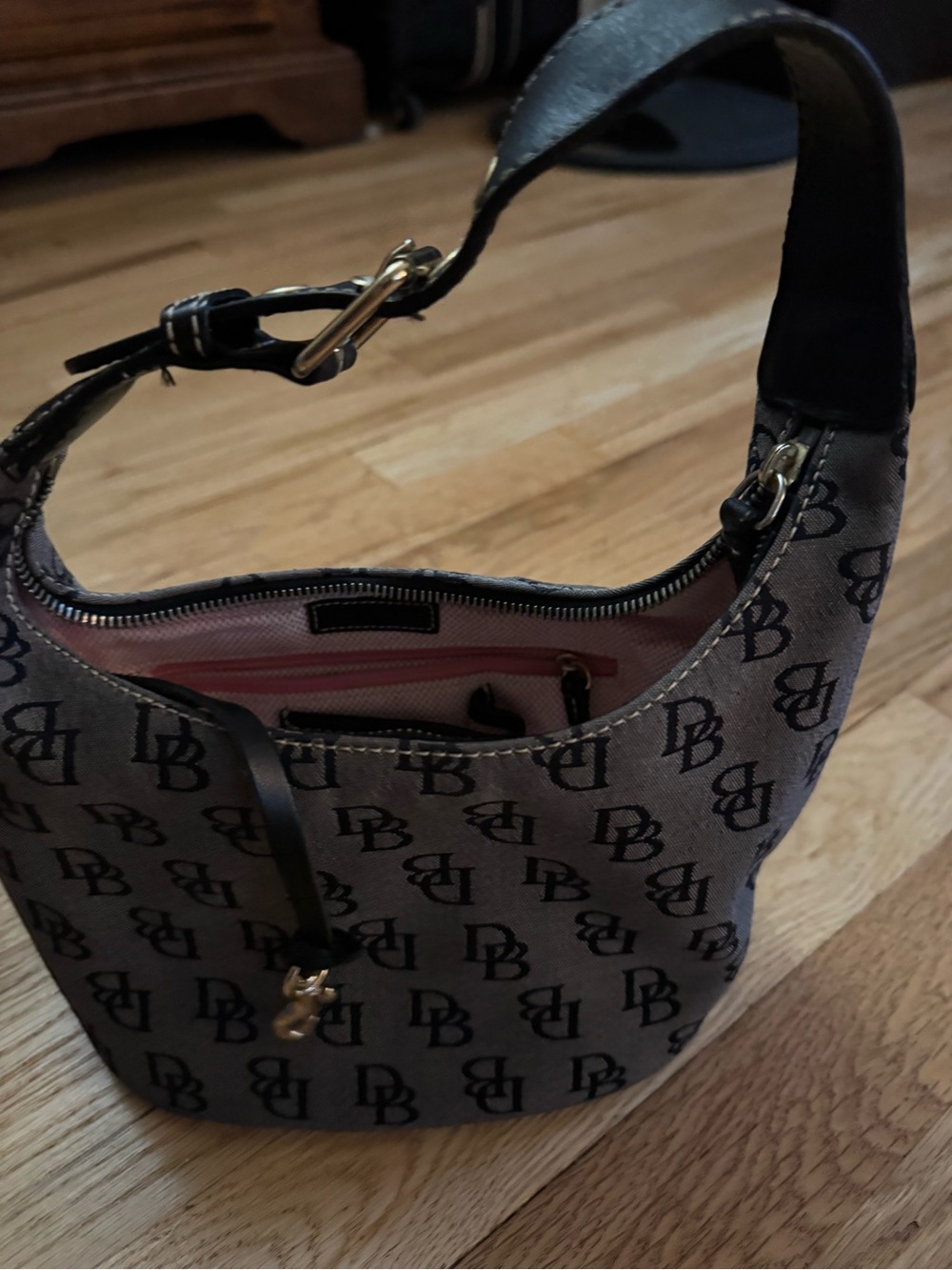 Dooney & Bourke Gray Monogram Shoulder Bag with Black Trim